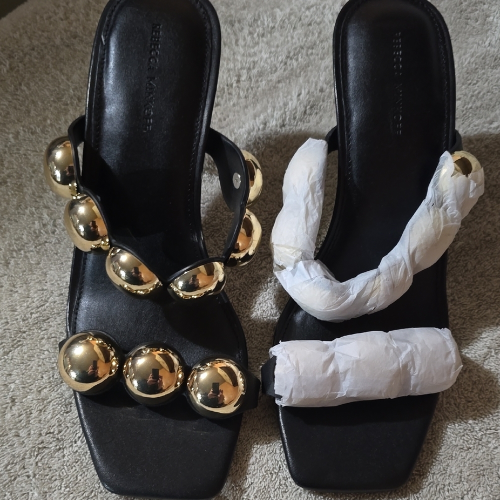 ☆Rebecca Minkoff Annita Heeled Mule~Size 8.5~Color Black Gold~ NWOB